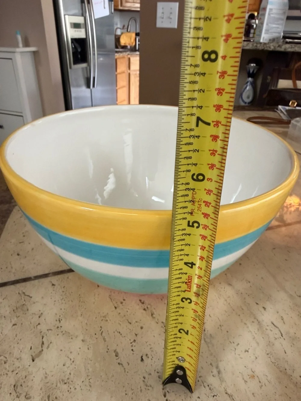 Crate&Barrel Ceramic Mixing Bowl in Yellow, Turquoise and White